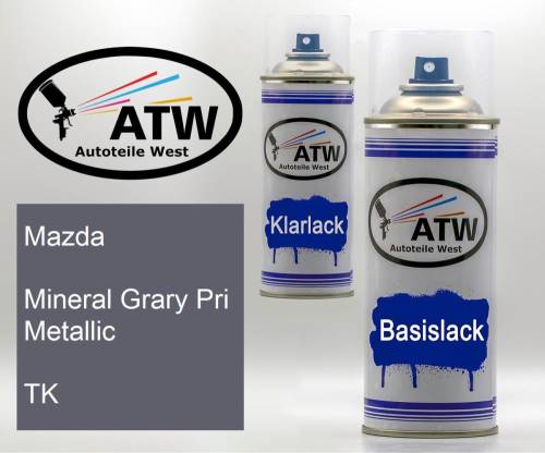 Mazda, Mineral Grary Pri Metallic, TK: 400ml Sprühdose + 400ml Klarlack - Set, von ATW Autoteile West.